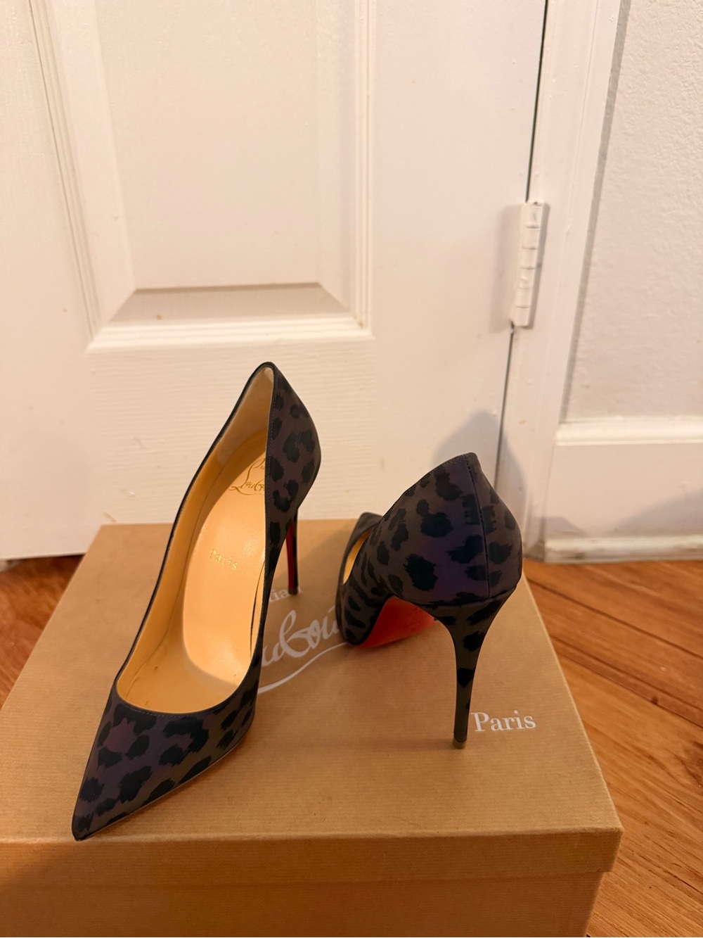 Christian Louboutin Black Leopard-Print Pointed Toe Pumps